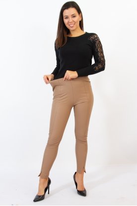 Magas gumis derekú cipzáros hosszú szárú műbőr leggings