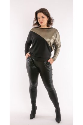 RUCY FASHION Hosszú ujjú ék formázott passzés felső (arany csillogó-fekete)