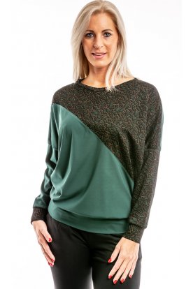 RUCY FASHION Hosszú ujjú formázott divatos passzés felső fenyőzöld-zöld márvány minta