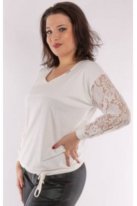 RUCY FASHION Alkalmi V nyakú csipkés ujjú alján összehúzható felső