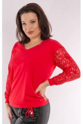 RUCY FASHION Alkalmi V nyakú csipkés ujjú alján összehúzható felső