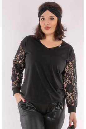 RUCY FASHION Alkalmi V nyakú csipkés ujjú alján összehúzható felső