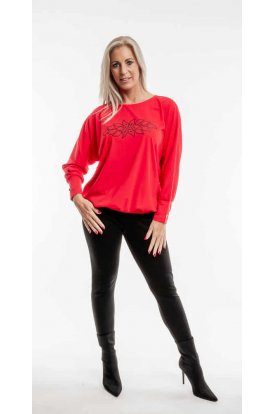 RUCY FASHION Hosszú ujjú laza blúz - piros jégvirág minta