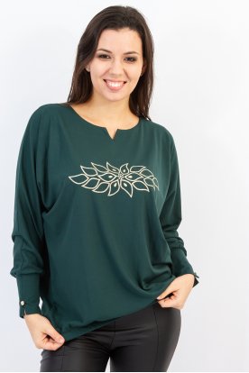 RUCY FASHION Hosszú ujjú laza blúz - piros jégvirág minta