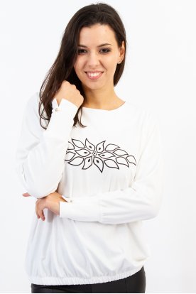 RUCY FASHION Hosszú ujjú laza blúz - piros jégvirág minta