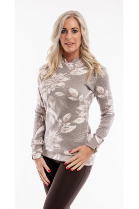 RUCY FASHION Elegáns rajzolt virág mintás kötött felső cappuccino