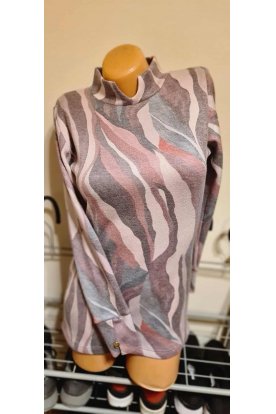 RUCY FASHION Elegáns hosszú ujjú levélmintás kötött női felső bordó