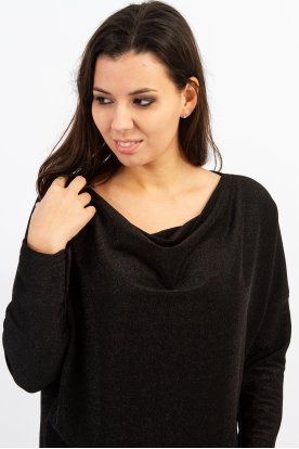 Elegans kámzsás nyakú bőfazonú anyagában csillagós denevér és hosszú ujjas női felső