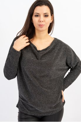 Elegans kámzsás nyakú bőfazonú anyagában csillagós denevér és hosszú ujjas női felső