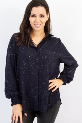 Fényes glitteres, elegáns gombos női blúz gumis mandzsettával-ünnepi viselet