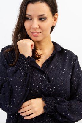 Fényes glitteres, elegáns gombos női blúz gumis mandzsettával-ünnepi viselet