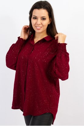 Fényes glitteres, elegáns gombos női blúz gumis mandzsettával-ünnepi viselet
