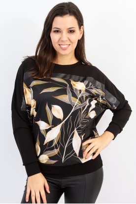 RUCY FASHION LIGHT gold levél mintás hosszú ujjú passzés felső