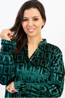 Divatos fényes bársonyhatású geometrikus mintás modern V-Nyakú gumis szegélyű és ujjú női felső