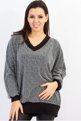 Alkalmi extra nagy méretű bőfazonú V-nyakú anyagában csillagós denevér és hosszú ujjas női passzés felső