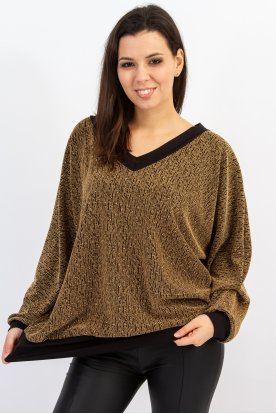 Alkalmi extra nagy méretű bőfazonú V-nyakú anyagában csillagós denevér és hosszú ujjas női passzés felső