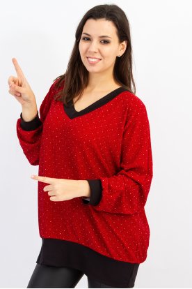 Alkalmi extra nagy méretű bőfazonú V-nyakú anyagában csillagós denevér és hosszú ujjas női passzés felső