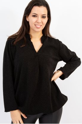 YESSTORY Lurex szálas fekete, kedvenc, gumis aljú ingfelső