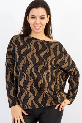 YESSTORY Lurex szálas, kedvenc, aszimmetrikus, gumis aljú felső