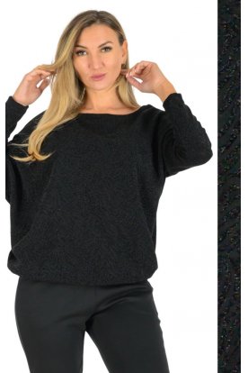 YESSTORY  Lurex szálas fekete, kedvenc, aszimmetrikus, gumis aljú felső