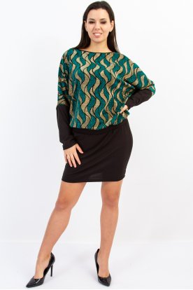 YESSTORY Alkalmi Lurex szálas, denevérujjú mini ruha