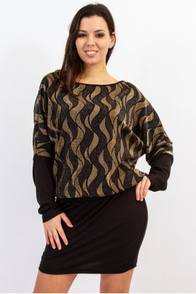 YESSTORY Alkalmi Lurex szálas, denevérujjú mini ruha