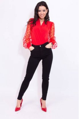 REDRESS Divatos sportos női vékony sztreccses anyagú fekete farmernadrág