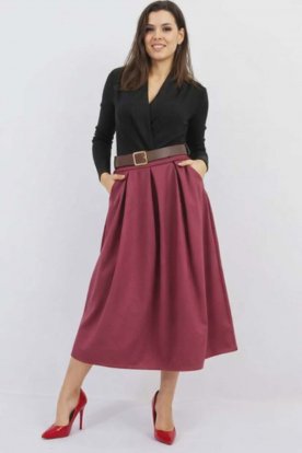 Elegáns A-vonalú szövet maxi szoknya ráncolt fazonnal