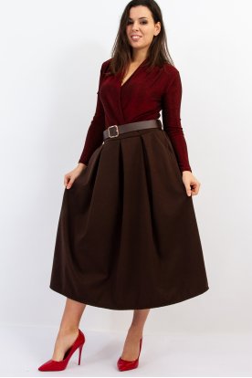 Elegáns A-vonalú szövet maxi szoknya ráncolt fazonnal