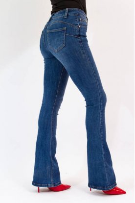 REDRESS JEANS Divatos sötétkék enyhén koptatott push up-os női trapézszárú farmernadrág