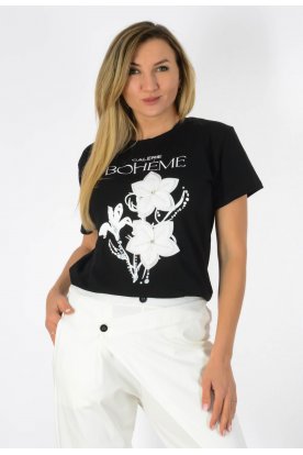 Divatos rövid ujjú Boheme stílusú Deluxe, limitált, pamut viragmintás női póló 