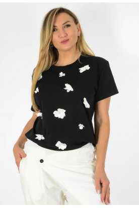 Divatos Deluxe rövid ujjú, limitált, pamut elegáns virágos mintájú női póló 