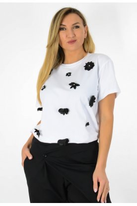 Divatos Deluxe rövid ujjú, limitált, pamut elegáns virágos mintájú női póló 