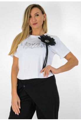 Divatos rövid ujjú Deluxe, limitált, pamut női póló elegáns nagy virággal