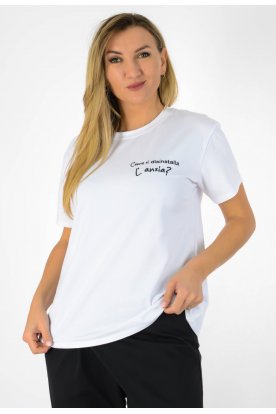 Divatos rövid ujjú elegáns pamut női póló stílusos felirattal