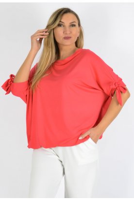 YESSTORY Aszimmetrikus ujján megkötős egyszínű bő fazonú  pamut, gumis aljú  női felső