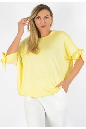 YESSTORY Aszimmetrikus ujján megkötős egyszínű bő fazonú  pamut, gumis aljú  női felső