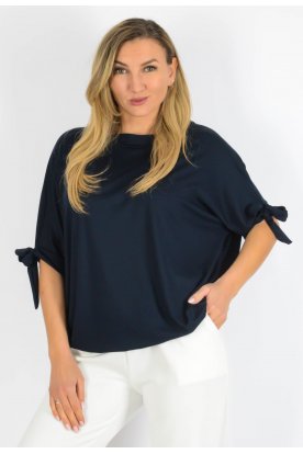 YESSTORY Aszimmetrikus ujján megkötős egyszínű bő fazonú  pamut, gumis aljú  női felső