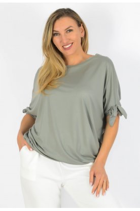 YESSTORY Aszimmetrikus ujján megkötős egyszínű bő fazonú  pamut, gumis aljú  női felső