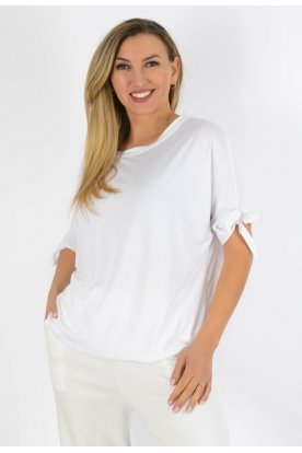 YESSTORY Aszimmetrikus ujján megkötős egyszínű bő fazonú  pamut, gumis aljú  női felső