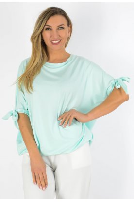 YESSTORY Aszimmetrikus ujján megkötős egyszínű bő fazonú  pamut, gumis aljú  női felső