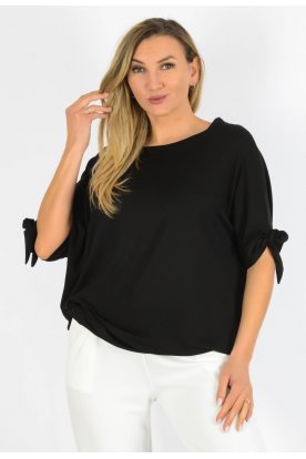 YESSTORY Aszimmetrikus ujján megkötős egyszínű bő fazonú  pamut, gumis aljú  női felső