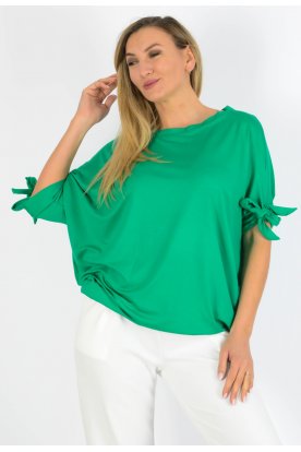 YESSTORY Aszimmetrikus ujján megkötős egyszínű bő fazonú  pamut, gumis aljú  női felső