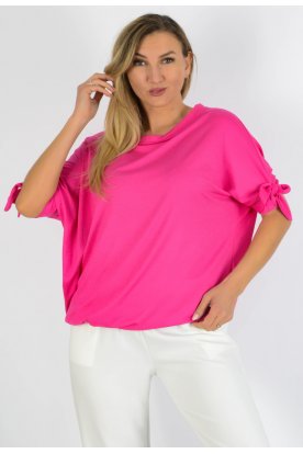 YESSTORY Aszimmetrikus ujján megkötős egyszínű bő fazonú  pamut, gumis aljú  női felső