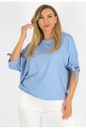 YESSTORY Aszimmetrikus ujján megkötős egyszínű bő fazonú  pamut, gumis aljú  női felső