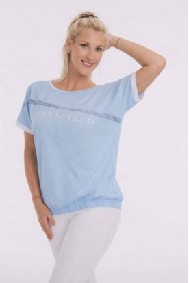 RUCY FASHION Rövid ujjú divatos gumis derekú felső - LINA MODAL - INSPIRED irattal