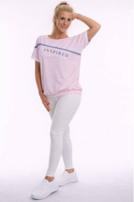 RUCY FASHION Rövid ujjú divatos gumis derekú felső - LINA MODAL - INSPIRED irattal