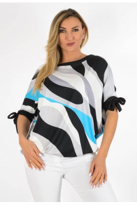 YESSTORY Aszimmetrikus ujján megkötős egyedi mintával bő fazonú  pamut, gumis aljú  női felső