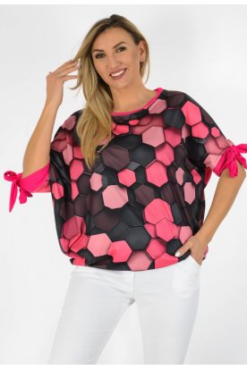 YESSTORY Aszimmetrikus ujján megkötős egyedi mintával bő fazonú  pamut, gumis aljú  női felső