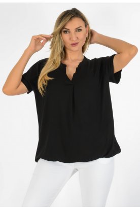 YESSTORY Divatos V-nyakú rövid ujjú egyszínű pamut gumis aljú ing felső